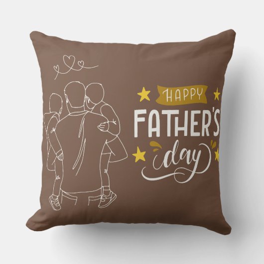 Sketch Line Art Dad Piggyback Hug クッション (正面)