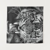 Sketch of a wild tiger in black and whiteblack,whi タペストリー (正面(横))