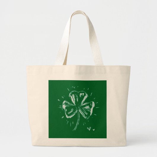 Sketch Shamrock – Hand-Drawn Irish Clover Design ラージトートバッグ (正面)