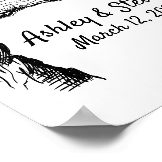 Sketch Thumbprint Tree Guest Book ポスター (角)