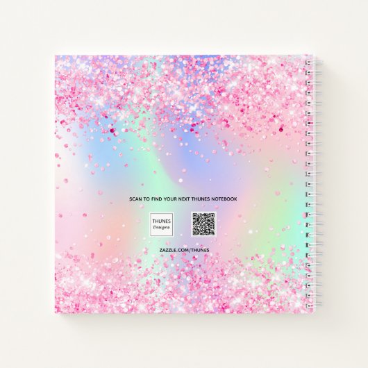 Sketchbokピンク花模様ホログラフィックグリッター名 ノートブック (裏面)