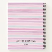 Sketchbookかわいいピンクの水色ストライプ ノートブック (裏面)