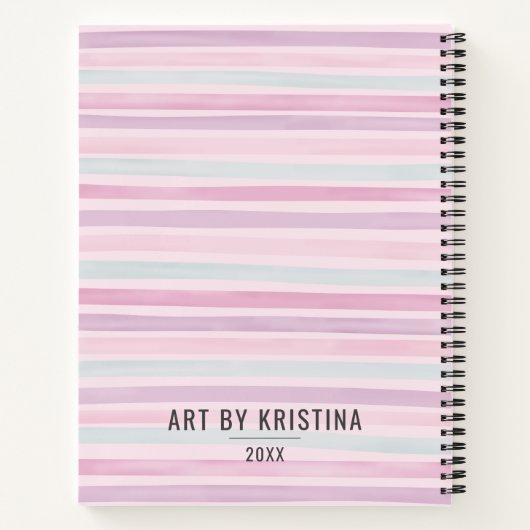 Sketchbookかわいいピンクの水色ストライプ ノートブック (裏面)
