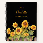 Sketchbookひまわりの黒いフローラ素朴 ノートブック (正面)