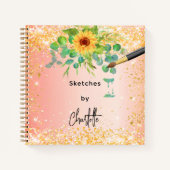 Sketchbookひまわりオレンジ色の金ゴールド絵を描 ノートブック (正面)