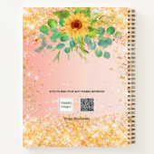 Sketchbookひまわりオレンジ色の金ゴールド絵を描 ノートブック (裏面)