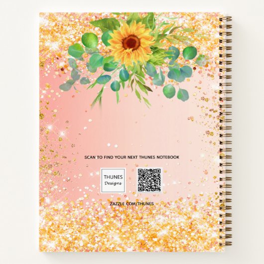 Sketchbookひまわりオレンジ色の金ゴールド絵を描 ノートブック (裏面)