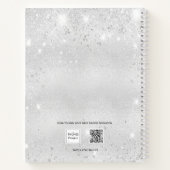 Sketchbookシルバーピンク花模様グリッター名 ノートブック (裏面)