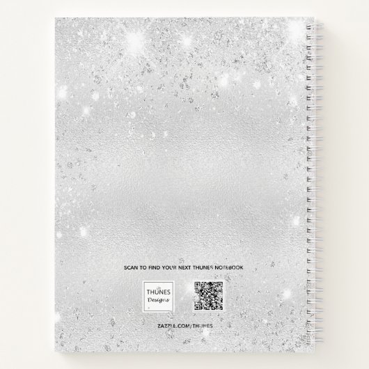 Sketchbookシルバーピンク花模様グリッター名 ノートブック (裏面)