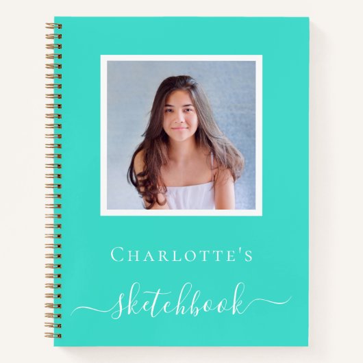 Sketchbookターコイズフォトガールズタイポグラフィ ノートブック (正面)