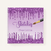 Sketchbookパープルグリッターのドライ絵を描プ名 ノートブック (正面)