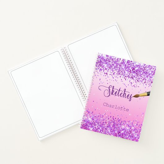 Sketchbookパープルピンク紙吹雪絵を描名 ノートブック (内部)
