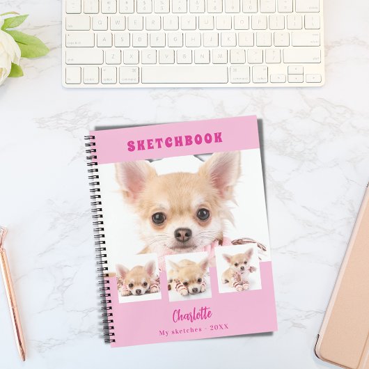 Sketchbookピンクの犬の写真コラージュ ノートブック