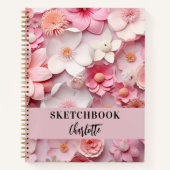 Sketchbookピンクの白い花名スクリプト ノートブック (正面)