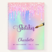 Sketchbookピンクパープルはホログラフィックを滴下 ノートブック (正面)