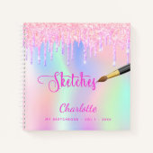 Sketchbookピンクパープルグリッターがホログラフィックを乾燥 ノートブック (正面)
