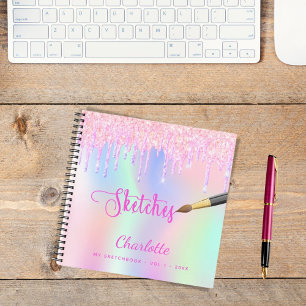 Sketchbookピンクパープルグリッターがホログラフィックを乾燥 ノートブック