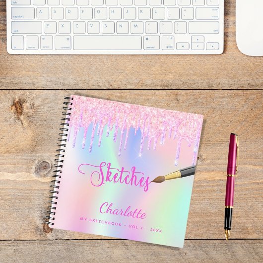 Sketchbookピンクパープルグリッターがホログラフィックを乾燥 ノートブック