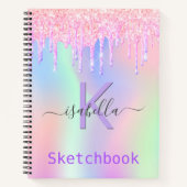 Sketchbookピンクパープルグリッター虹彩名 ノートブック (正面)