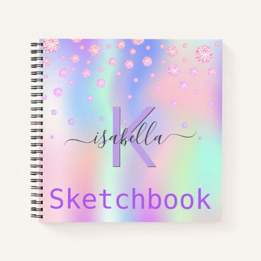 Sketchbookピンクパープルホログラフィックダイヤモンド名 ノートブック (正面)