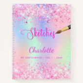 Sketchbookピンク紫ホログラフィックガール ノートブック (正面)