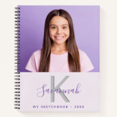 Sketchbookフォトカスタムラベンダーモノグラム ノートブック (正面)