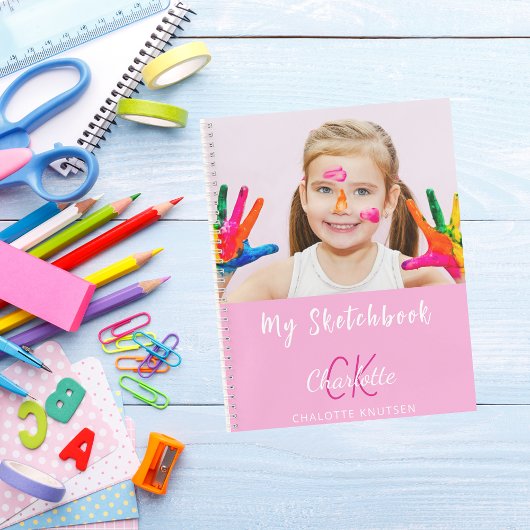 Sketchbookフォトピンクモノグラム名 ノートブック