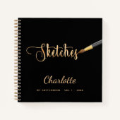 Sketchbookブラック金ゴールド絵を描ブラシスクリプト名 ノートブック (正面)