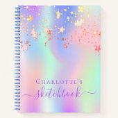 Sketchbookホログラフィックユニコーンピンク色の虹 ノートブック (正面)