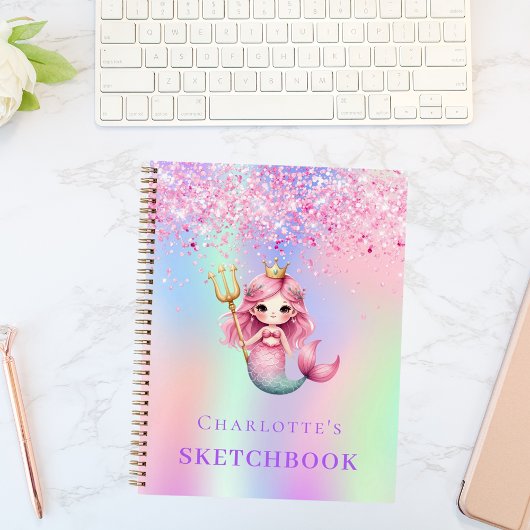 Sketchbookマーメイドプリンセスピンクのホログラフィック ノートブック