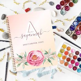 Sketchbookモノグラムバラ金ゴールドピンクグリッター ガーリー ノートブック