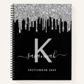 Sketchbookモノグラムブラックシルバーグリッタードリップ ノートブック (正面)