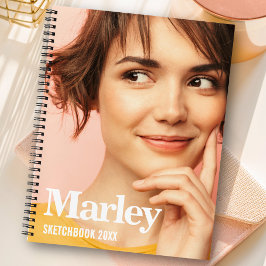 Sketchbook写真カスタムかわいいホワイトモノグラム名 ノートブック