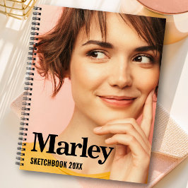 Sketchbook写真カスタム可愛いブラックモノグラム名 ノートブック