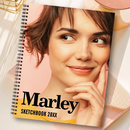 Sketchbook写真カスタム可愛いブラックモノグラム名 ノートブック