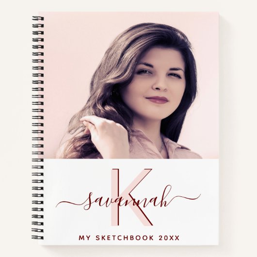 Sketchbook写真カスタム白バラ金ゴールドモノグラム ノートブック (正面)