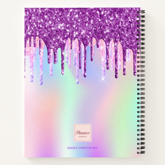 Sketchbook紫色のピンクのグリッターがホログラフィックを乾燥 ノートブック (裏面)