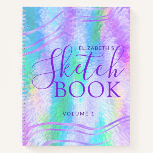 Sketchbook紫色の虹色ホログラフィック名 ノートブック