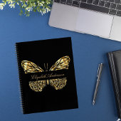 Sketchbook蝶の黒い金ゴールドエレガント名 ノートブック