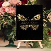Sketchbook蝶の黒い金ゴールドエレガント名 ノートブック