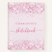 Sketchbook赤面ピンクグリッター名スクリプト ノートブック (正面)