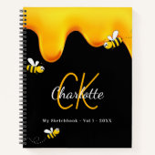Sketchbook bees black honey drips monogram ノートブック (正面)