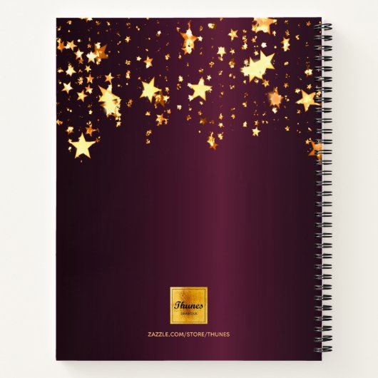 Sketchbook burgundy花模様金ゴールドスターズmonogram ノートブック (裏面)
