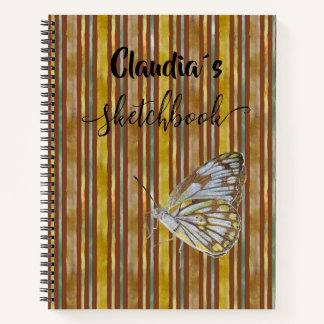 Sketchbook butterfly on brown stripes add name ノートブック