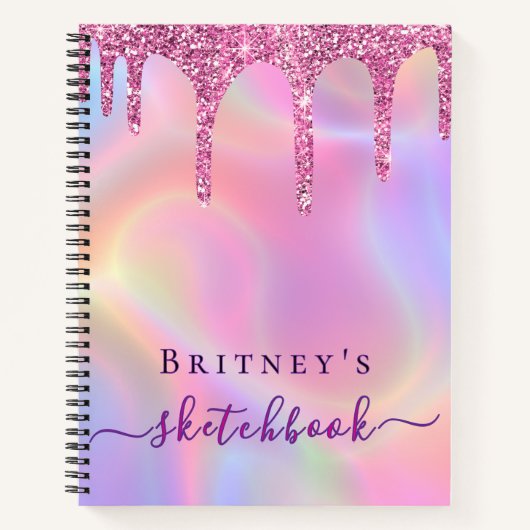 Sketchbook holographic pink drips girly ノートブック (正面)