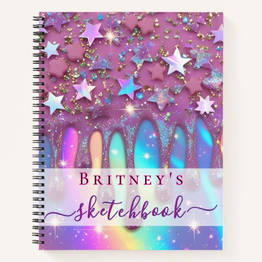 Sketchbook holographic pink drips girly ノートブック (正面)