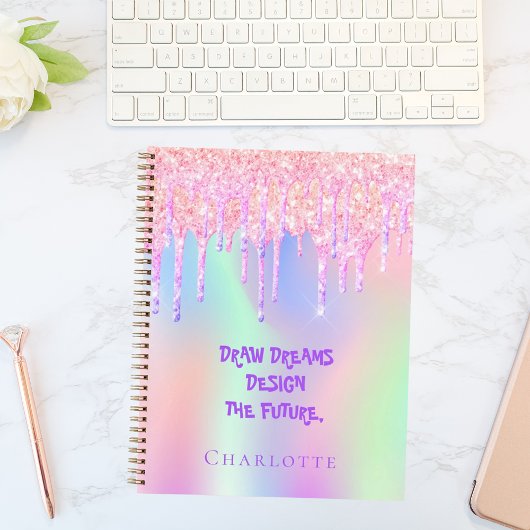 Sketchbook holographic pink inspirational quote ノートブック