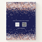 Sketchbook navy blueバラ金ゴールド名スクリプト ノートブック (裏面)