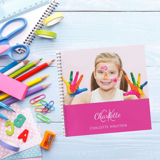 Sketchbook photo hot pink monogram girl ノートブック