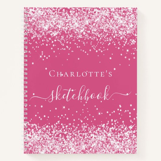 Sketchbook pink blush glitter name script ノートブック (正面)